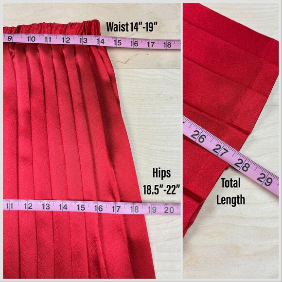 Vintage 1980s Red Satin High Waist Accordion Pleated Skirt - Picture 6 of 7